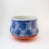 FiveBatsCeramics Handpainted stripes and dots orange/blue/white ceramic bowl // Handmade bowl // Ceramic bowl small // Unique Gift // Food Bowl