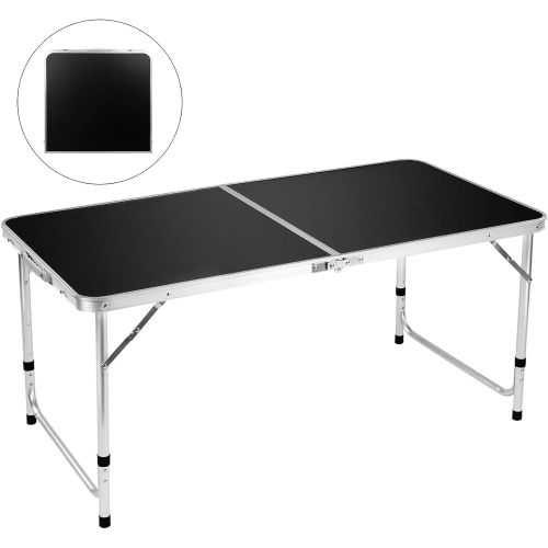  FiveJoy Folding Camping Table, 4 FT Aluminum Height Adjustable Lightweight Desk Portable Handle, Top Weatherproof and Rust Resistant Table for Outdoor Picnic Beach Backyard, 47 x 2