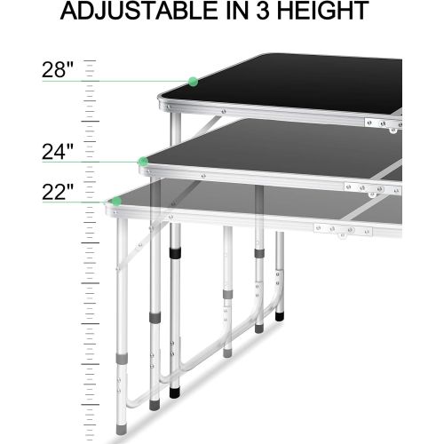  FiveJoy Folding Camping Table, 4 FT Aluminum Height Adjustable Lightweight Desk Portable Handle, Top Weatherproof and Rust Resistant Table for Outdoor Picnic Beach Backyard, 47 x 2