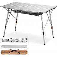 FiveJoy Folding Camping Table Outdoor Portable Picnic Camp Table with Aluminum Legs Adjustable Height Roll Up Table with Mesh Layer for Picnic Beach Grill Backyard Kitchen