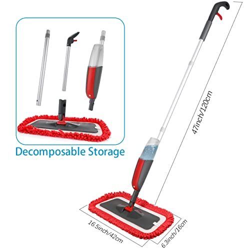  Fixget Spray Mop, Mikrofaser Boden Mop Wasser spruehen Reiniger Flat Mop mit 2 kostenlos Wiederverwendbare Pads mit nachfuellbaren Flasche fuer Marmor, Hartholz, Fliesen, Laminat oder