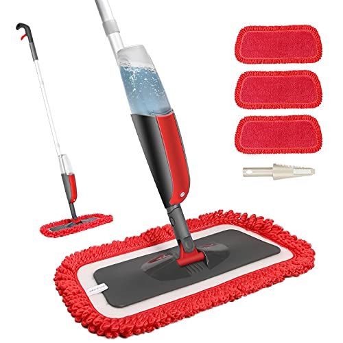  Fixget Spray Mop, Mikrofaser Boden Mop Wasser spruehen Reiniger Flat Mop mit 2 kostenlos Wiederverwendbare Pads mit nachfuellbaren Flasche fuer Marmor, Hartholz, Fliesen, Laminat oder