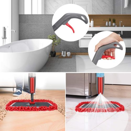  Fixget Spray Mop, Mikrofaser Boden Mop Wasser spruehen Reiniger Flat Mop mit 2 kostenlos Wiederverwendbare Pads mit nachfuellbaren Flasche fuer Marmor, Hartholz, Fliesen, Laminat oder