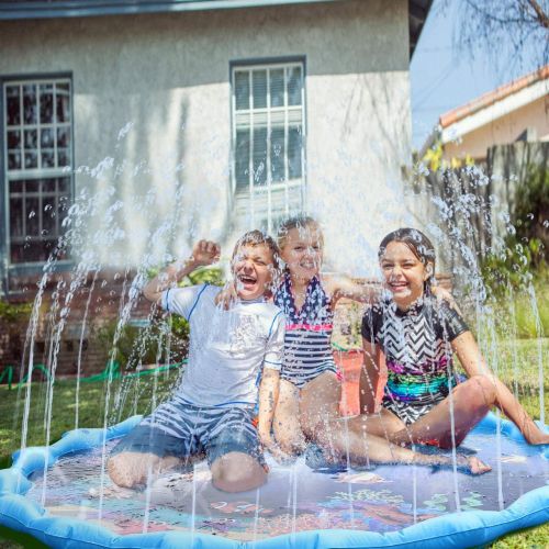  Fixget Sprinkle Pad, Newest Water Play Sprinkler for Kids, Inflatable Outdoor Water Toys Sprinkle Play Mat for Children