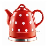 FixtureDisplays Ceramic Electric Kettle with Red White Polka Dots 13581