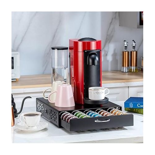  FlagShip for Nespresso Pod Holder Vertuo Pod Storage Coffee Pod Organizer Coffee Bar Design And Coffee Machine Stand Black Metal(50 Pods Capacity)