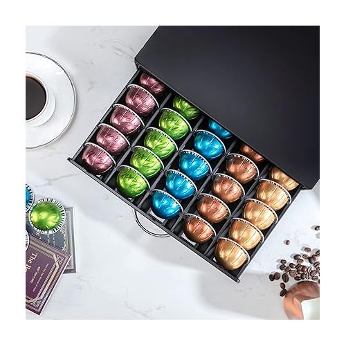  FlagShip for Nespresso Pod Holder Vertuo Pod Storage Coffee Pod Organizer Coffee Bar Design And Coffee Machine Stand Black Metal(50 Pods Capacity)