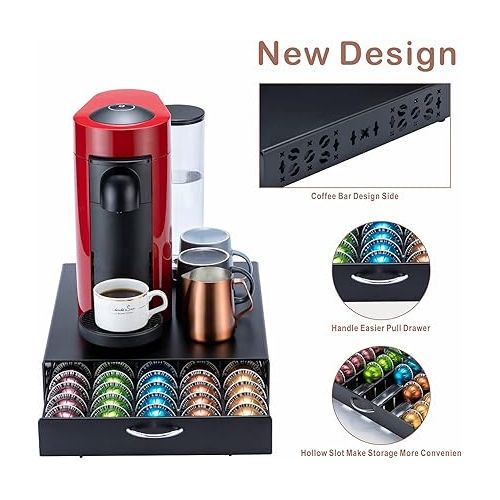  FlagShip for Nespresso Pod Holder Vertuo Pod Storage Coffee Pod Organizer Coffee Bar Design And Coffee Machine Stand Black Metal(50 Pods Capacity)