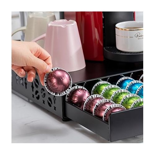  FlagShip for Nespresso Pod Holder Vertuo Pod Storage Coffee Pod Organizer Coffee Bar Design And Coffee Machine Stand Black Metal(50 Pods Capacity)