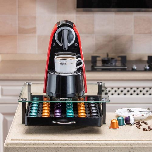  [아마존베스트]FlagShip Pod Holder Drawer for Nespresso Capsule Holder Original Pod Holder Drawer Glass (42 Originalline Pods)