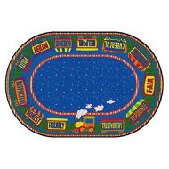 Flagship Carpets The Good Friend Train, Childrens Classroom Educational Rug, 4x6, Oval, Blue/Multi-Color