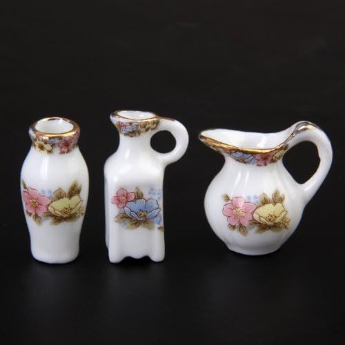  Flameer 40pcs Dollhouse Miniature Tea Set Dining Ware Porcelain Tea Set Dish Cup Plate - Floral Blossom Tea Pot Set