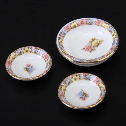  Flameer 40pcs Dollhouse Miniature Tea Set Dining Ware Porcelain Tea Set Dish Cup Plate - Floral Blossom Tea Pot Set