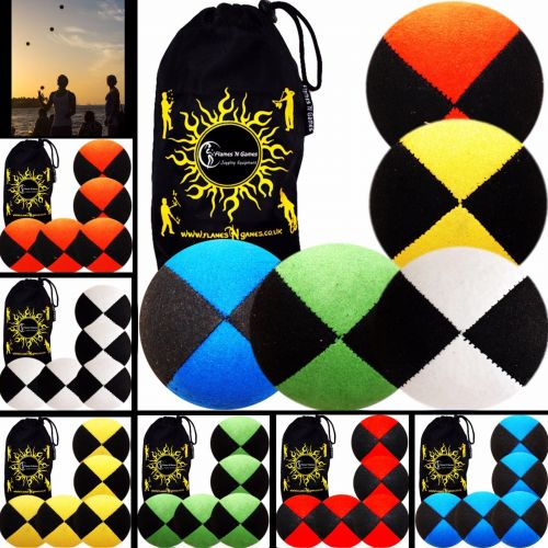  Flames N Games 5x Pro Thud Juggling Balls - Deluxe (SUEDE) Professional Ball Set of 5 + Bag