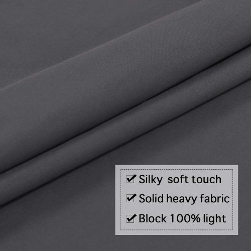  Flamingo P 100% Blackout Grey Curtains for Bedroom Curtains 63 inch Long, Thermal Insulated Rod Pocket Cotton Finishing Curtains, 2 Panels, 2 Bonus Tie-Backs