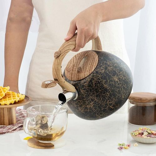  Flantor Stainless Steel Whistling Tea Kettles, 2.5 Quart Loud Whistle Food Grade Stainless Steel Teapot, Stove Top Water Kettle Whistling Tea Kettles with Wood Grain Nylon Handle (