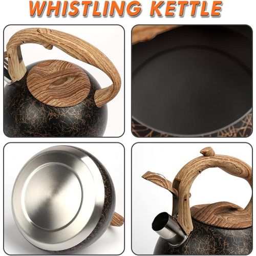  Flantor Stainless Steel Whistling Tea Kettles, 2.5 Quart Loud Whistle Food Grade Stainless Steel Teapot, Stove Top Water Kettle Whistling Tea Kettles with Wood Grain Nylon Handle (