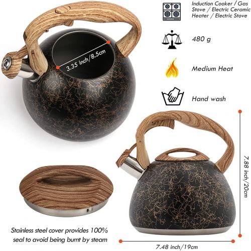  Flantor Stainless Steel Whistling Tea Kettles, 2.5 Quart Loud Whistle Food Grade Stainless Steel Teapot, Stove Top Water Kettle Whistling Tea Kettles with Wood Grain Nylon Handle (