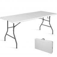 Flash Goplus 6 Folding Table Indoor Outdoor Dining Camp Table Portable Plastic Picnic Table with Rounded Corners & Handle, Black (Off White)