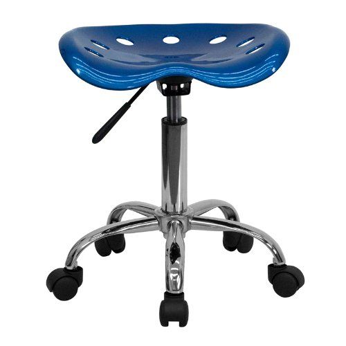  Flash Furniture Vibrant Bright Blue Tractor Seat and Chrome Stool