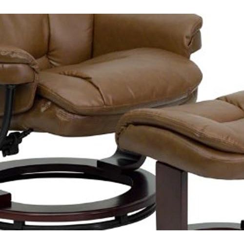  Flash Furniture Contemporary Multi-Position Recliner and Curved Ottoman with Swivel Mahogany Wood Base in Palimino Leather