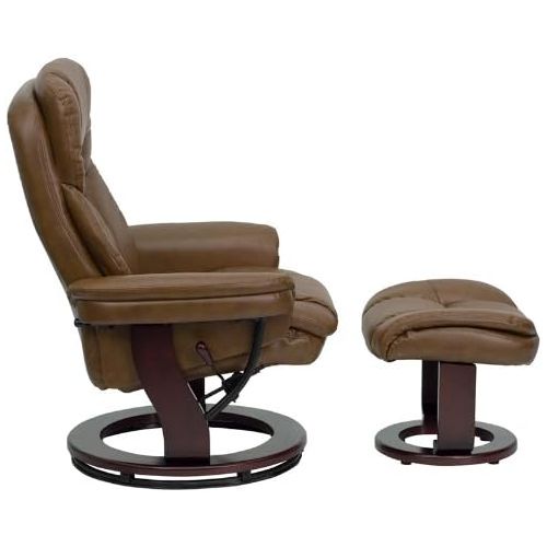  Flash Furniture Contemporary Multi-Position Recliner and Curved Ottoman with Swivel Mahogany Wood Base in Palimino Leather