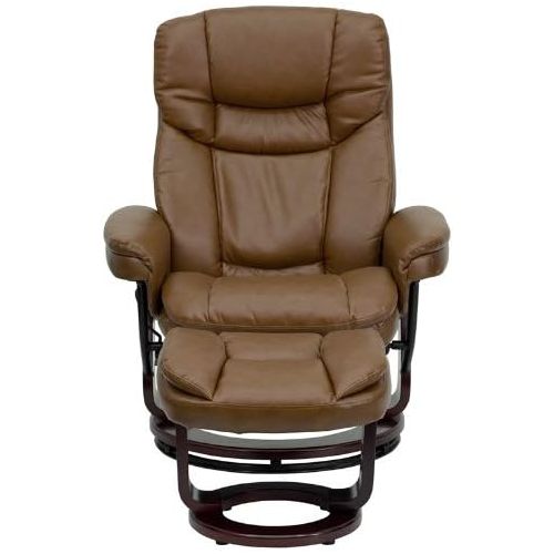  Flash Furniture Contemporary Multi-Position Recliner and Curved Ottoman with Swivel Mahogany Wood Base in Palimino Leather