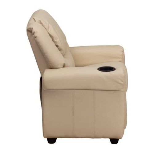  [아마존베스트]Flash Furniture Contemporary Beige Vinyl Kids Recliner with Cup Holder and Headrest