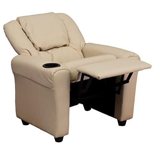  [아마존베스트]Flash Furniture Contemporary Beige Vinyl Kids Recliner with Cup Holder and Headrest