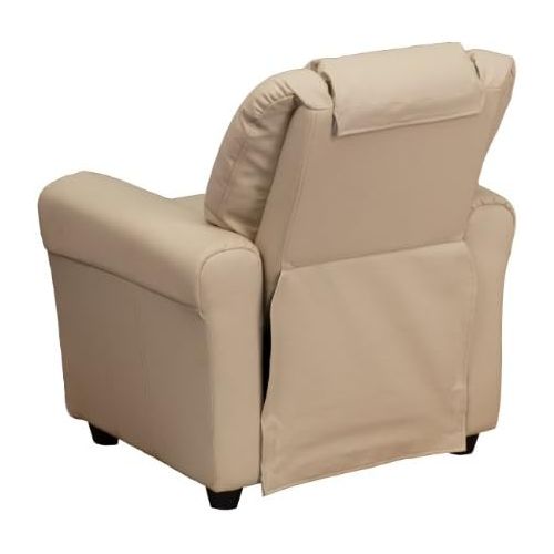  [아마존베스트]Flash Furniture Contemporary Beige Vinyl Kids Recliner with Cup Holder and Headrest