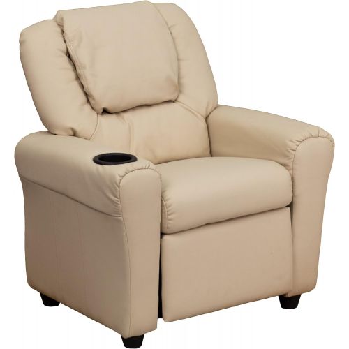  [아마존베스트]Flash Furniture Contemporary Beige Vinyl Kids Recliner with Cup Holder and Headrest