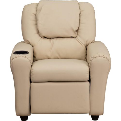  [아마존베스트]Flash Furniture Contemporary Beige Vinyl Kids Recliner with Cup Holder and Headrest