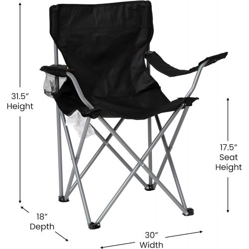  Flash Furniture Portable Folding Camping and Sports Chair with Armrest Cupholder - Portable Black Indoor/Outdoor Fishing Chair - Extra Wide Carry Bag