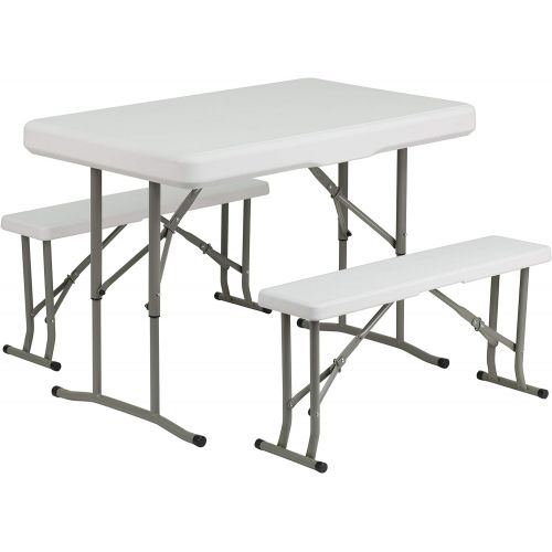  Flash Furniture 3 Piece Portable Plastic Folding Bench and Table Set
