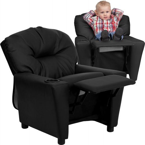  Flash Furniture Contemporary Black Leather Kids Recliner with Cup Holder