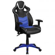 Flash Furniture High Back Monterey Blue Executive Gaming-Racing Swivel Chair with Comfort Coil Seat Springs and Blue Base