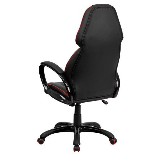  Flash Furniture High Back Black Vinyl Executive Swivel Chair with Red Piping and Arms