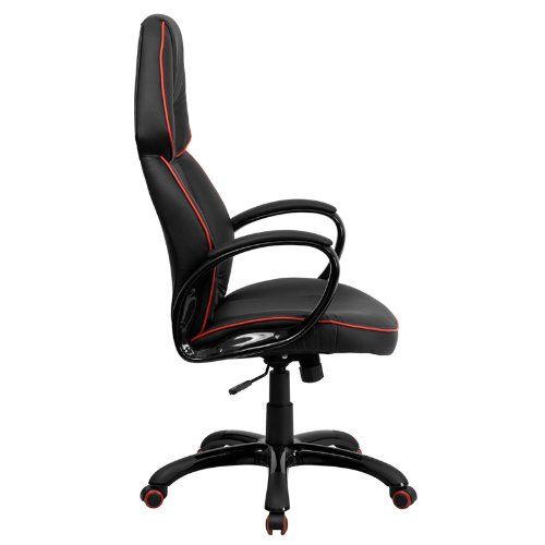  Flash Furniture High Back Black Vinyl Executive Swivel Chair with Red Piping and Arms