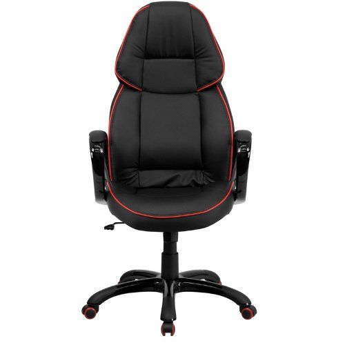 Flash Furniture High Back Black Vinyl Executive Swivel Chair with Red Piping and Arms