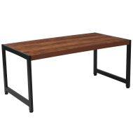 Flash Furniture Grove Hill Collection Rustic Wood Grain Finish Coffee Table with Black Metal Frame
