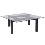Flash Furniture Overton Collection Glass Coffee Table with Black Wood Grain Finish Legs