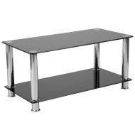 Flash Furniture Riverside Collection Black Glass Coffee Table with Shelves and Stainless Steel Frame -, HG-112347-GG