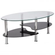 Flash Furniture Hampden Glass Coffee Table with Black Glass Shelves and Stainless Steel Legs