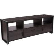 Flash Furniture Thompson Collection Charcoal Wood Grain Finish TV Stand and Media Console with Black Metal Frame