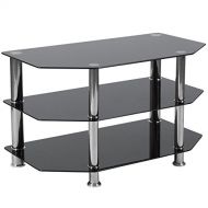 Flash Furniture North Beach Black Glass TV Stand with Stainless Steel Metal Frame, HG-112457-GG