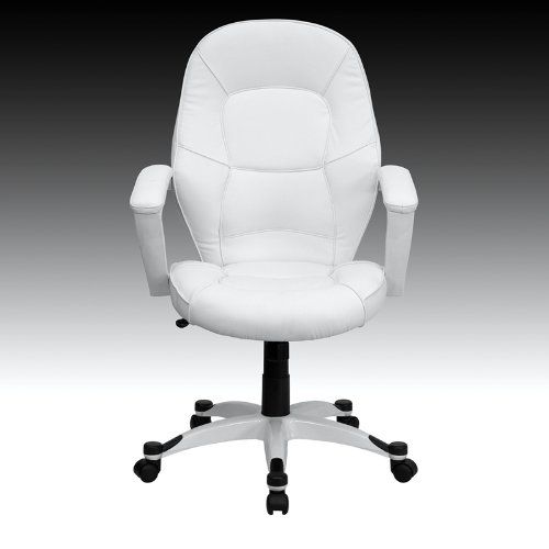  Flash Furniture Mid-Back White Leather Executive Swivel Chair with Arms