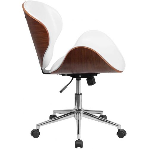  Flash Furniture Mid-Back Walnut Wood Conference Office Chair in White LeatherSoft, BIFMA Certified