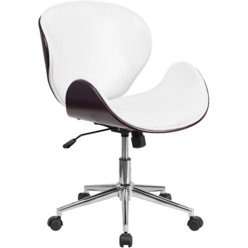  Flash Furniture Mid-Back Walnut Wood Conference Office Chair in White LeatherSoft, BIFMA Certified