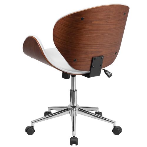  Flash Furniture Mid-Back Walnut Wood Conference Office Chair in White LeatherSoft, BIFMA Certified