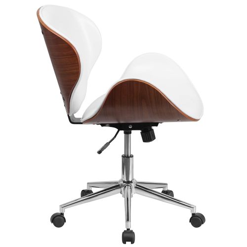  Flash Furniture Mid-Back Walnut Wood Conference Office Chair in White LeatherSoft, BIFMA Certified